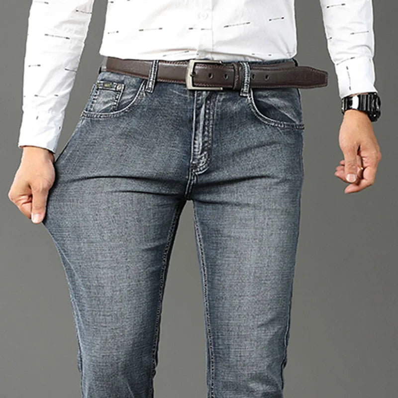 Men’s All-Match Brand Trousers – High-Quality Business Casual High Waist Denim Jeans for All Seasons