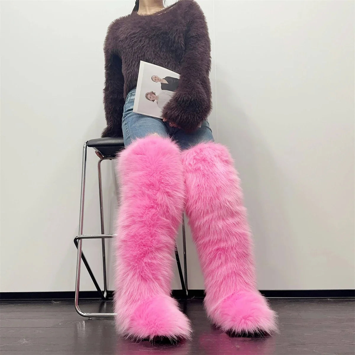 Women’s Faux Mongolian Fur Thigh High Boots - Winter Warm Plush Lined Fashion Boots for Cold Weather