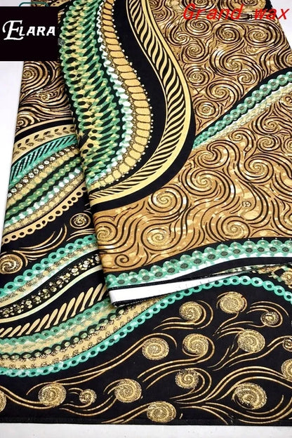 African Real Wax Print Fabric - Grand Original Ankara Blue Cotton Wax Material 6 Yards for Stylish Dresses & Uniforms