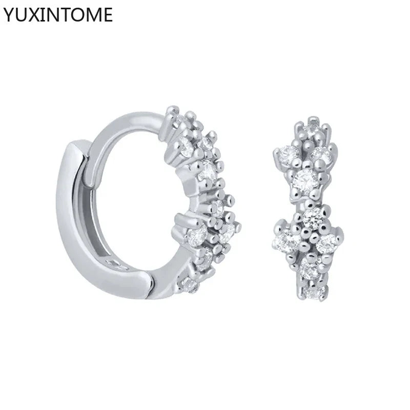 925 Sterling Silver White Zircon Hoop Earrings for Women – Fashion Geometric Crystal Silver Earrings Fine Jewelry Elegant Daily Wear Jewelry
