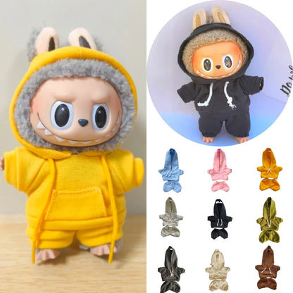 17cm Labubu Doll Outfit Set – Black Hoodie Sweatshirt & Pants, DIY Gift for Dolls