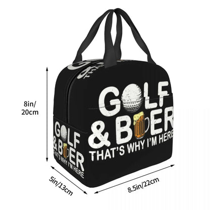 Golf & Beer Insulated Lunch Bag - Reusable Thermal Cooler for Work, School & Sports