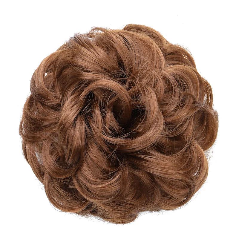 Synthetic Messy Bun Chignon Donut – Blonde & Brown Hair Bun Pad, Elastic Hair Rope, Rubber Band Hair Extensions for Women
