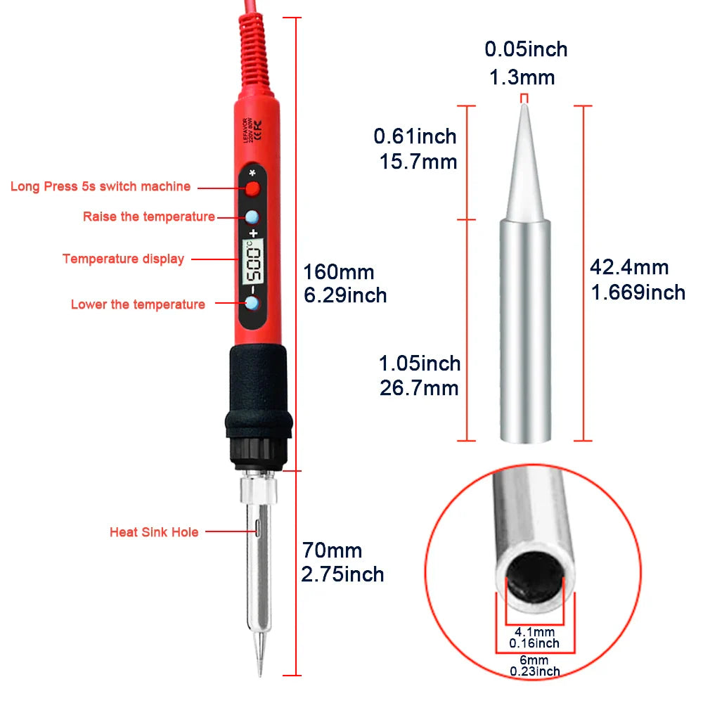 80W Soldering Iron Kit – Adjustable Temperature with LCD, Ceramic Heater, Soldering Tips & Tweezers