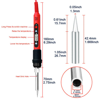 80W Soldering Iron Kit – Adjustable Temperature with LCD, Ceramic Heater, Soldering Tips & Tweezers
