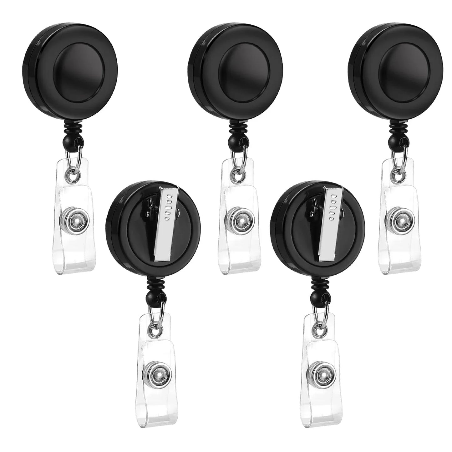 5 Pack Retractable Badge Reels - Swivel Alligator Clip ID Holder with Multitool Carabiner Keychain Design