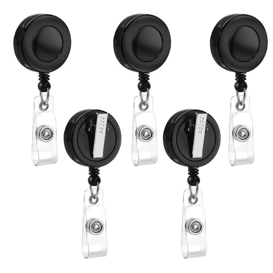 5 Pack Retractable Badge Reels - Swivel Alligator Clip ID Holder with Multitool Carabiner Keychain Design