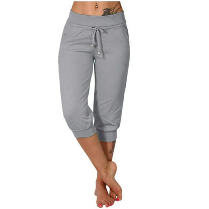 Women’s Cotton Linen Jogger Capris - Solid Color Summer Casual Pants with Double Pockets for Beach & Vacation Wear