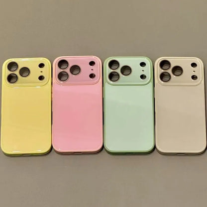 Candy Color Tempered Glass iPhone Case - Luxury Shockproof Camera Protection Bumper Cover for iPhone 17 16 15 14 13 12 Pro Max