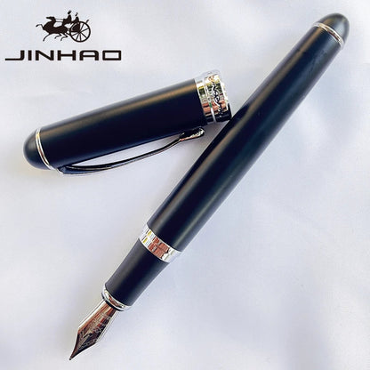 Jinhao X750 Fountain Pen Set - Medium Nib with Ink Converter, Silver Trim Calligraphy Writing Pen & Gift Set