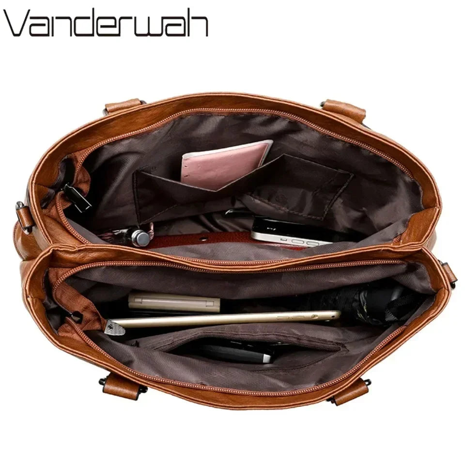 Women's Leather Handbag - Elegant Top-Handle Shoulder Crossbody Bag with Large Casual Tote Design