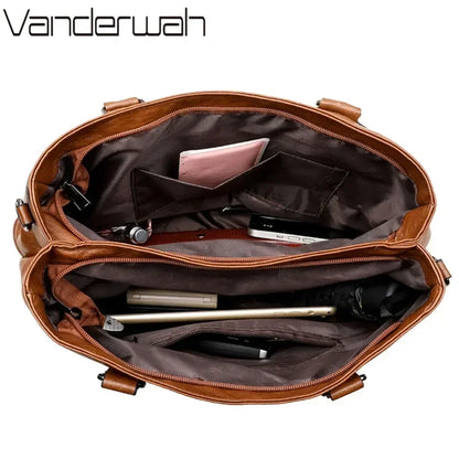 Women's Leather Handbag - Elegant Top-Handle Shoulder Crossbody Bag with Large Casual Tote Design