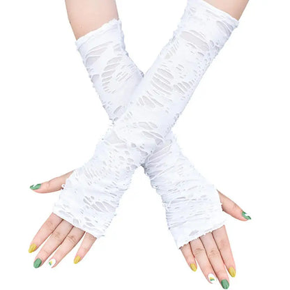 Gothic Fingerless Gloves - Unisex Stretchy Distressed Fashion Party Wear