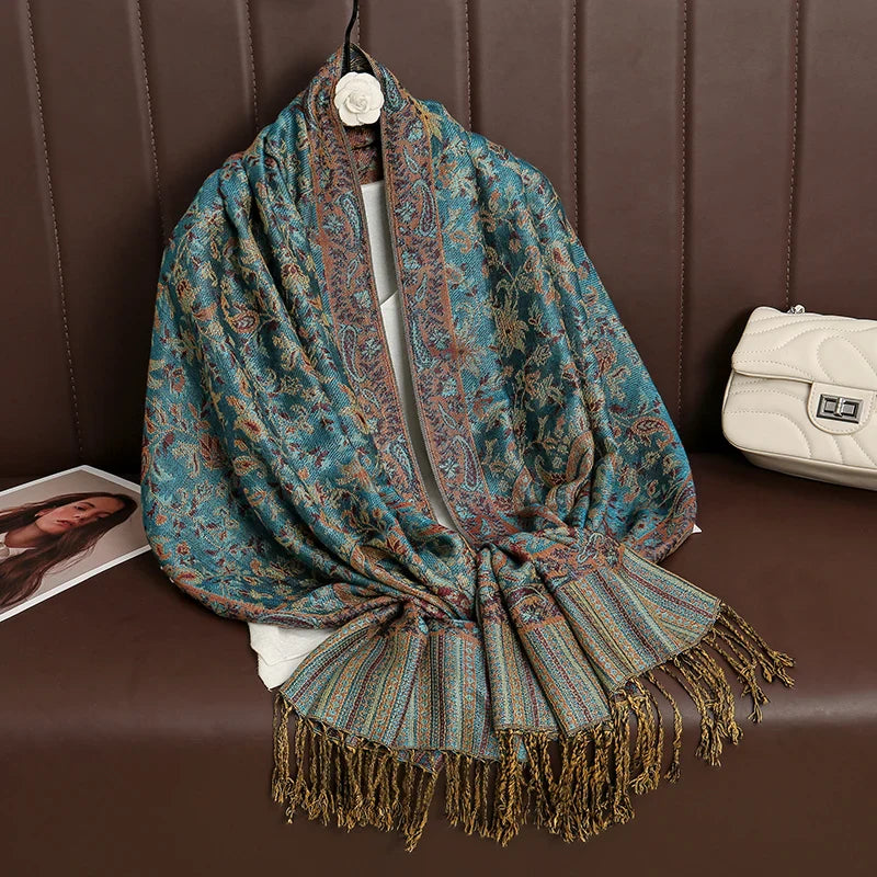 Luxury Autumn Cashmere Pashmina Shawl – Warm Winter Scarves for Women, Printed Cotton Foulard Stole Scarf 2023