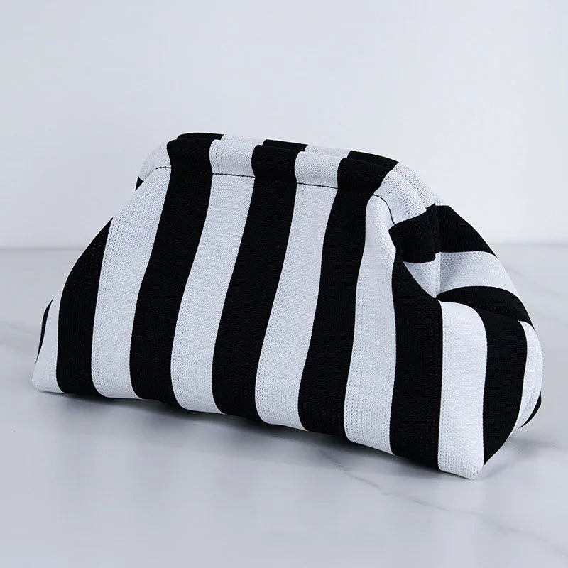 Summer Woven Crochet Clutch Bag – Women’s Cute Ruched Cloud Handbag, Casual Colorblock Purse