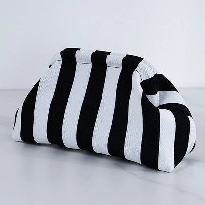 Summer Woven Crochet Clutch Bag – Women’s Cute Ruched Cloud Handbag, Casual Colorblock Purse