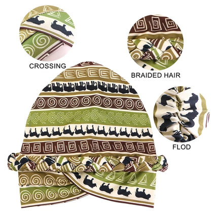 African Print Turban Headband Cap - Twisted Braid Head Wrap with Skullcap Style for Women
