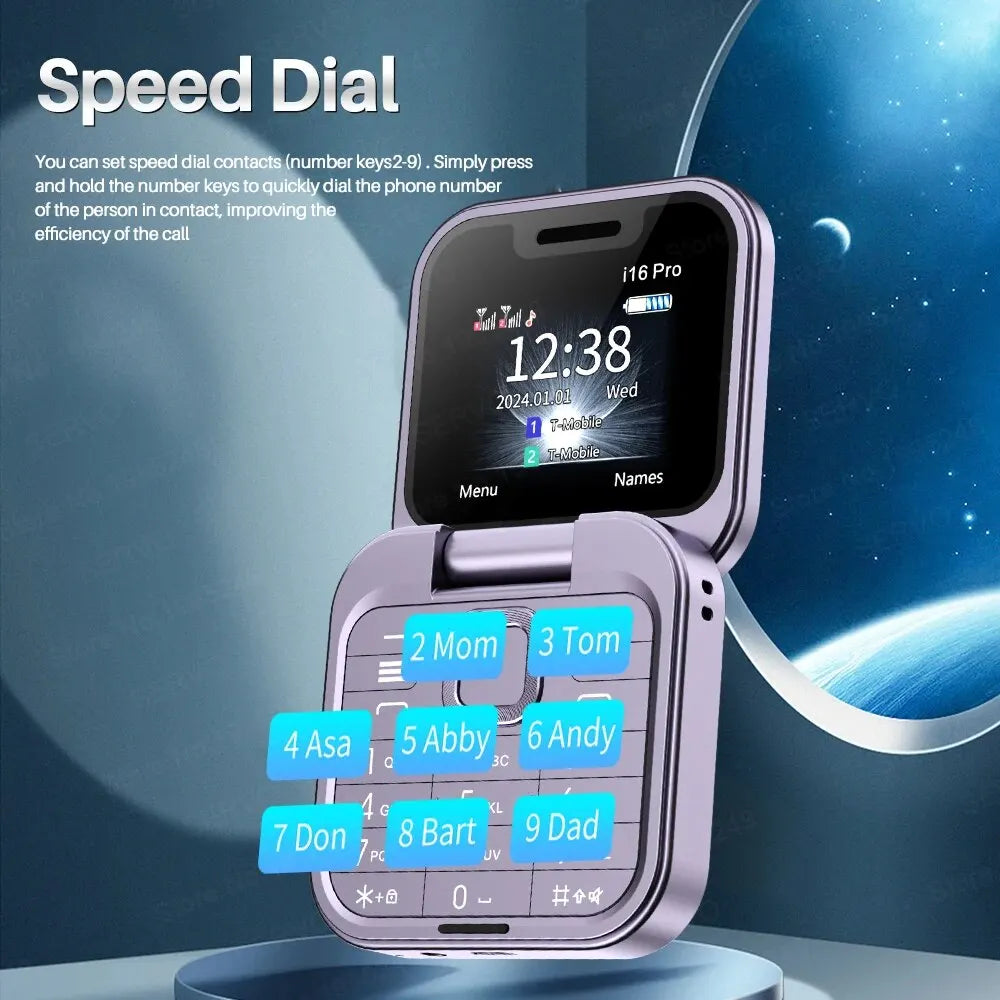 SERVO I16 Pro Mini Fold Mobile Phone — Dual SIM 2G GSM Flip Cellphone with Speed Dial, FM, 3.5mm Jack & Video Player