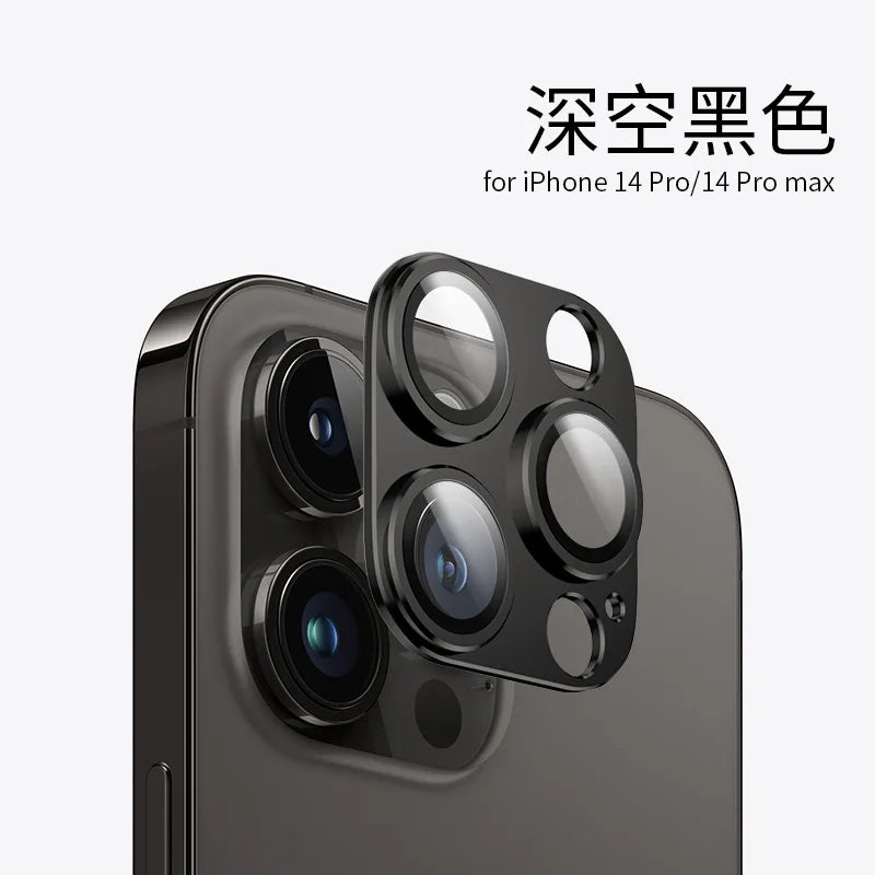 Titanium Gray Metal Camera Lens Protector - Premium Glass Protection Cover for iPhone 15 Pro Max, 14 Pro & 13 Series