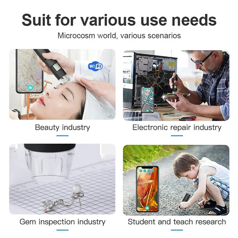 WiFi Digital Microscope - Wireless Electron Dermatoscope for Scalp Detection, Pores Magnifier & Skin Analyzer
