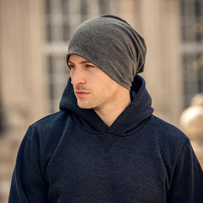 New Solid Color Baggy Slouchy Beanie Hat for Men - Soft Cotton Skullcap for Autumn and Spring, Hip Hop Outdoor Windproof Bonnet
