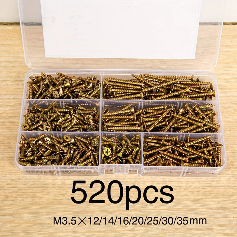520-Piece Countersunk Self-Tapping Screws Set - M3.5 Colorful Phillips Head Screws for Home, Furniture & Industrial Use