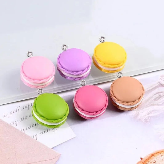 Macaron Cookie Resin Charms - 10pcs Cute Cartoon Food Pendants for DIY Jewelry Making