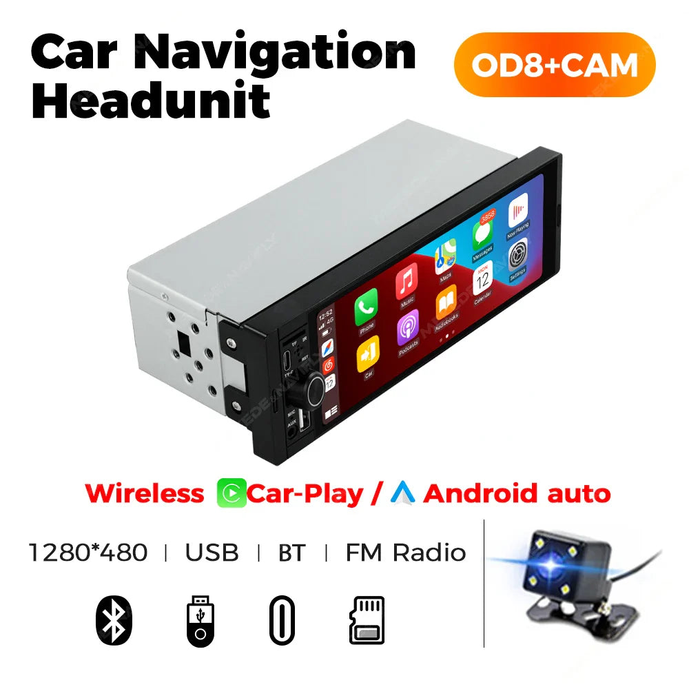 NaviFly 6.86" Universal FM CarPlay Android Auto Car Radio – MP5 Multimedia Player with Camera, No DVD