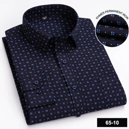 Men’s Plaid Stripe Long Sleeve Shirt - Casual Business Formal Office Shirt with Single Pocket for All Seasons