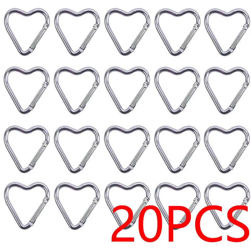 10PCS Heart Shape Aluminum Carabiner Clips - Tactical Keychain Hooks for Outdoor Gear, Water Bottles & EDC Tools