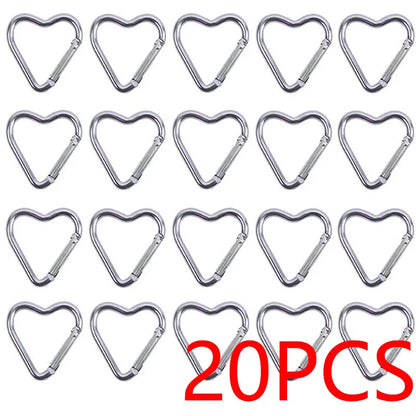 10PCS Heart Shape Aluminum Carabiner Clips - Tactical Keychain Hooks for Outdoor Gear, Water Bottles & EDC Tools