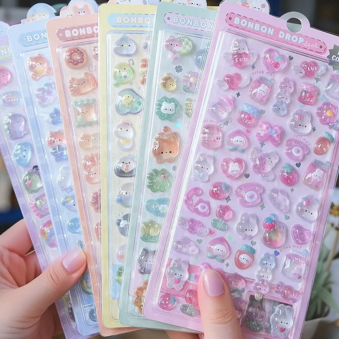 3D Relief Jelly Stickers - Cute Cartoon Animal Candy Ghost Rabbit DIY Stickers for Phone Case, Diary & Stationery Decor