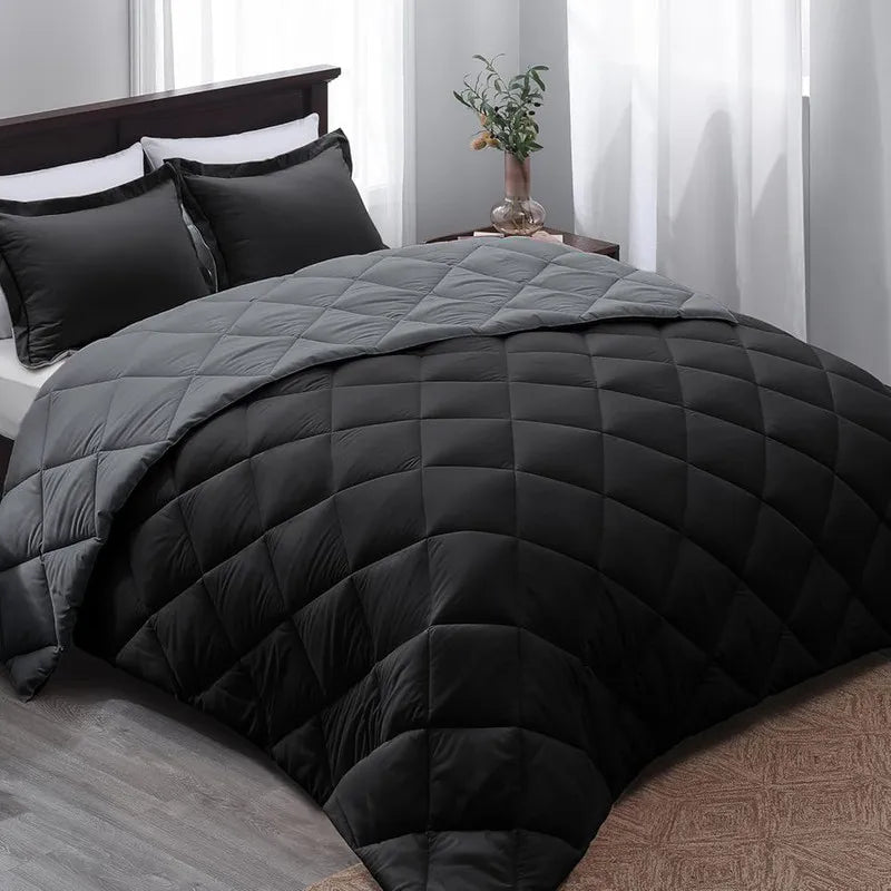 2/3PCS Reversible Comforter Bedding Set – Queen/King Size for All Seasons with Pillow Shams