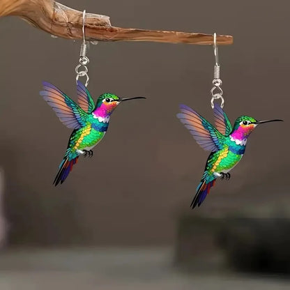 FTCY Acrylic Hummingbird Drop Earrings - Retro Colorful Bird Jewelry Gift for Women