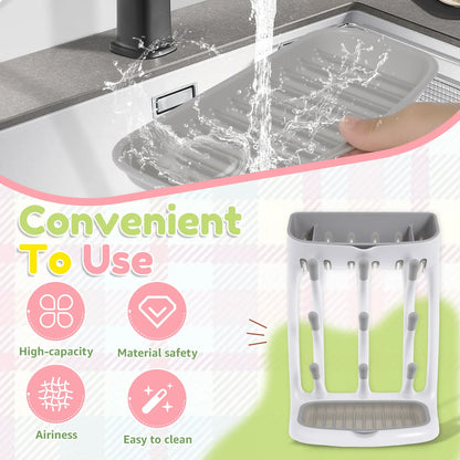 Baby Bottle Drying Rack - Space-Saving Countertop Holder with Detachable Tray Organizer