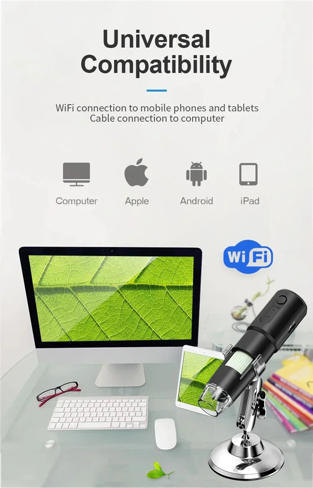 Portable 1000x Digital WiFi Wireless Microscope & Skin Scalp Analyzer for Mobile Phone Connection