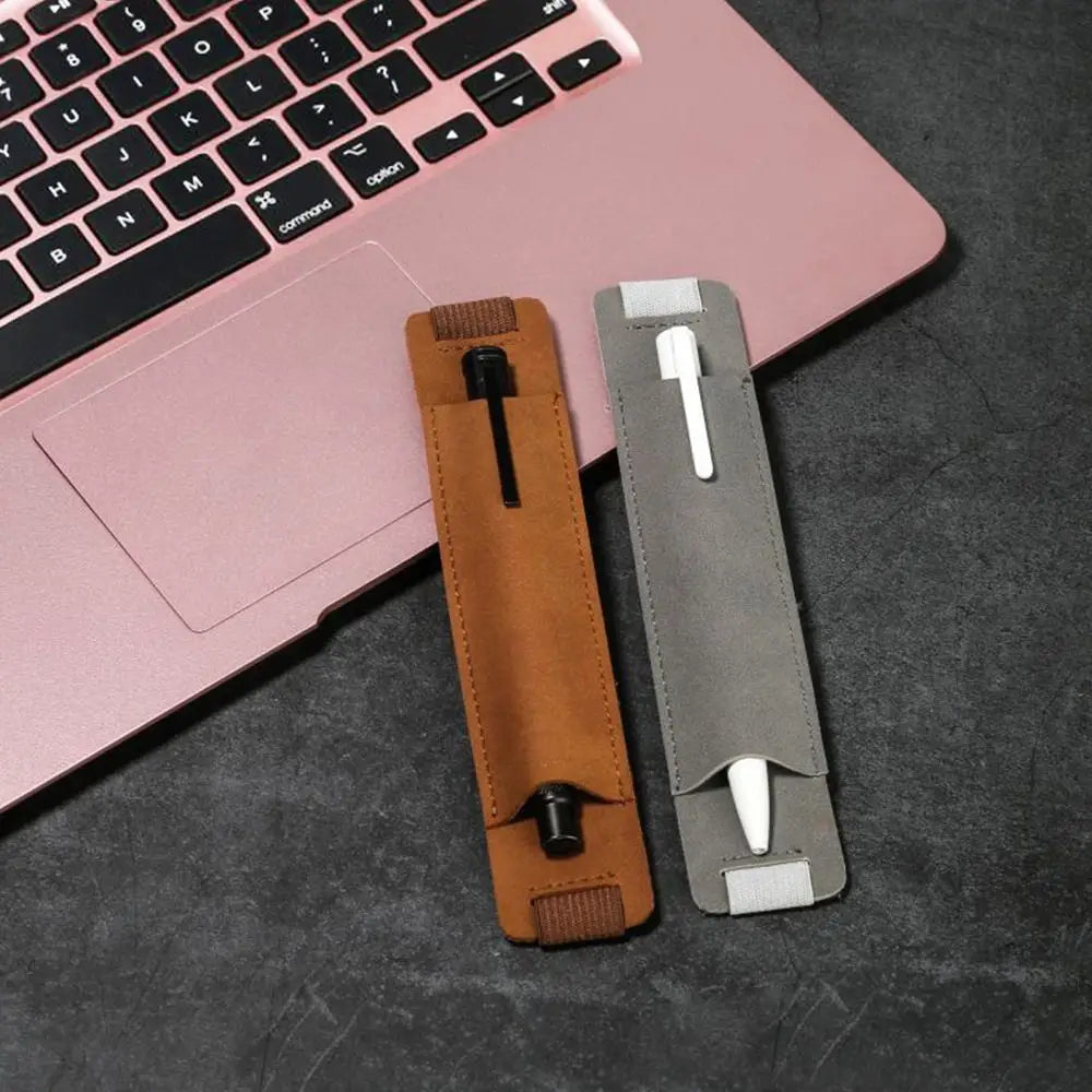 Portable Pen Bag Pencil Case - Lightweight PU Leather Holder with Elastic Buckle Clip for Office and Meeting Supplies