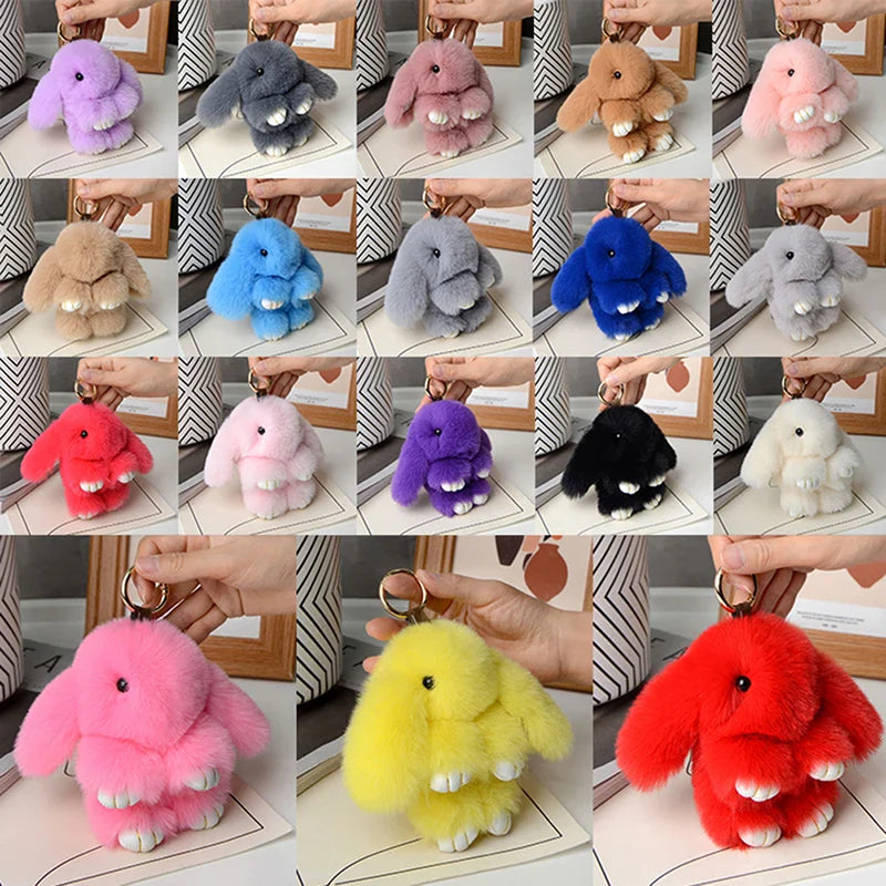 15cm Rabbit Fur Keychain – Fluffy Bunny Pendant for Women’s Bags, Car Keys & Decorative Accessories Gift