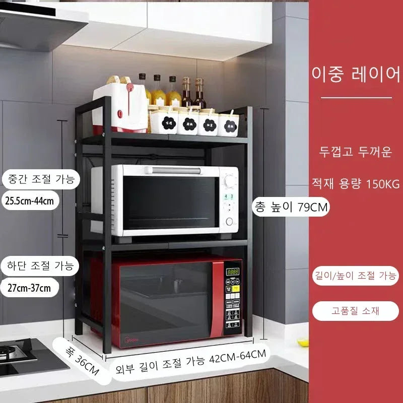 Expandable Microwave Oven Shelf — Thickened Kitchen Countertop Storage Rack for Organizing Appliances