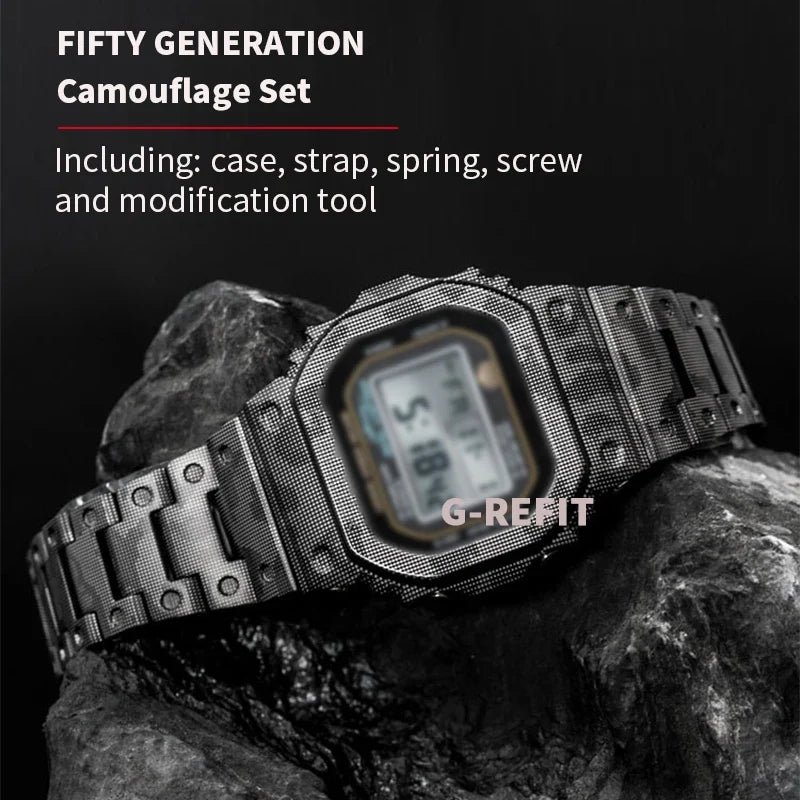 G-Refit V6.0 DW5600 Metal Bezel Kit - Stainless Steel Watch Band Strap & Case Accessories with Tools for GWB5600/GWM5610