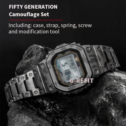 G-Refit V6.0 DW5600 Metal Bezel Kit - Stainless Steel Watch Band Strap & Case Accessories with Tools for GWB5600/GWM5610