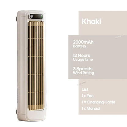 KINSCOTER Portable Air Conditioner Fan – 2000mAh Quiet Desktop Tower Fan, Wall-Mountable Non-Drilling Circulating Fan with 3 Adjustable Speeds