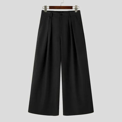 INCERUN Men Wide Leg Pants - Loose Pleated Casual Streetwear Button Trousers S-5XL