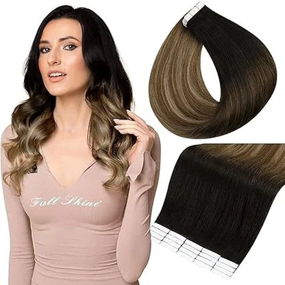 Full Shine Blonde Tape-In Hair Extensions – 100% Remy Human Hair, Double-Sided, Straight, Silky & Comfortable for Women