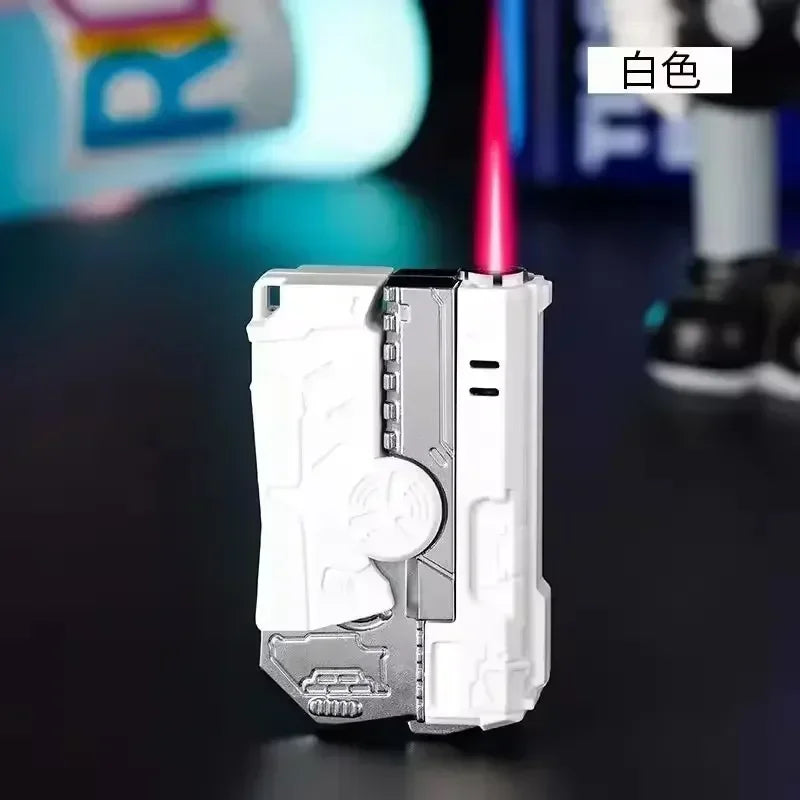 Folding Gun Style Lighter - Windproof Butane Jet Flame Metal Lighter with Laser