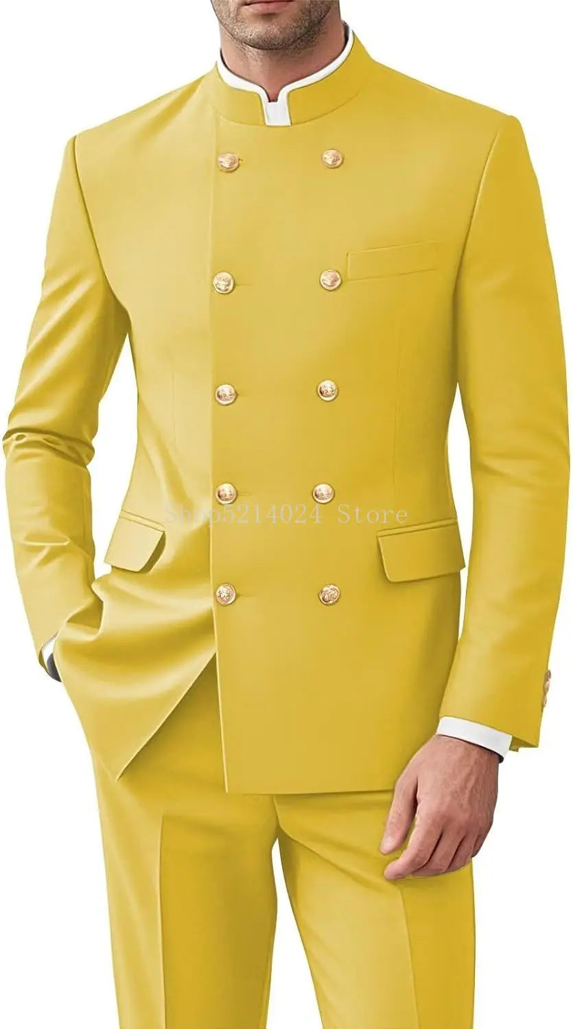 Men's 2-Piece Suit Set - Gold Button Jacket and Pants for Weddings & Formal Events