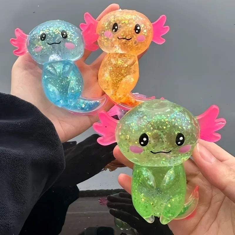 Colorful Axolotl Fidget Toy - Stretchy Squishy Maltose Salamander Squeeze Stress Relief Gift for Kids