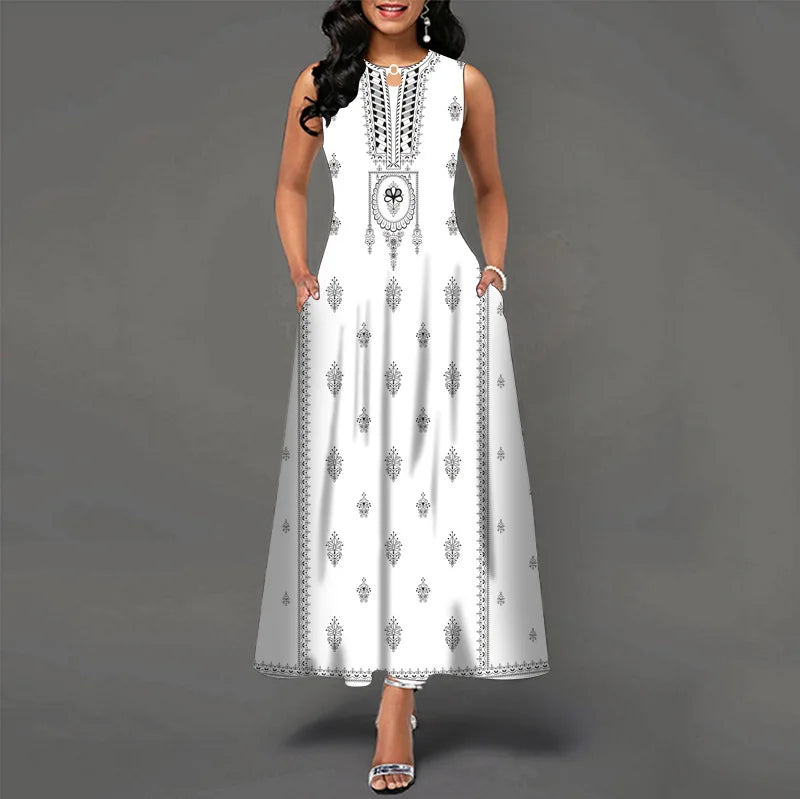 Women’s Loose Floral Vintage Maxi Dress – Ruffled Hole Summer Camis Big Size Elegant Party Dress