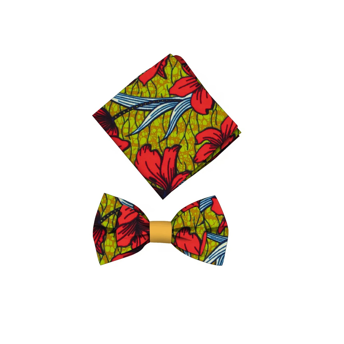 African Print Bow Tie & Kerchief Set - Bohemian Cotton Accessories for Men, Stylish Gift SP077
