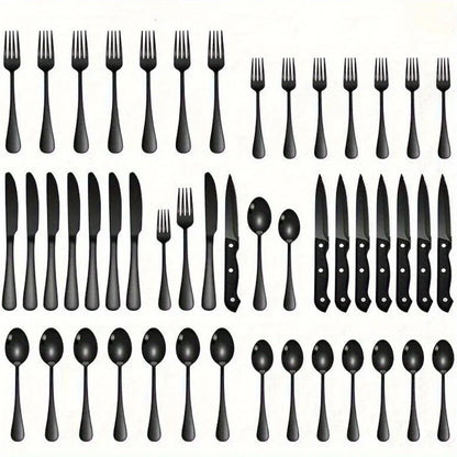 36-Piece Black Silverware Set with Steak Knives – Food-Grade Stainless Steel Flatware & Tableware Cutlery Set
